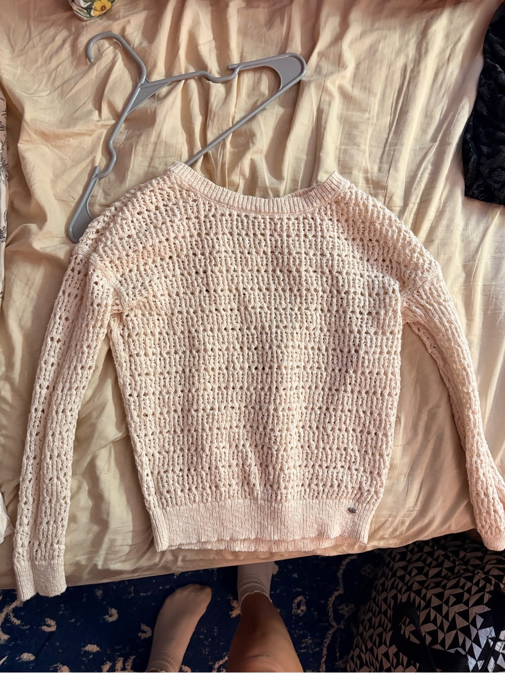 American Eagle Outfitters Light Blush Open-Knit Crew Neck Sweater